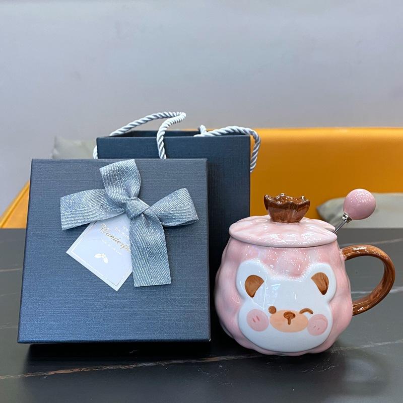 Cute Rainbow Unicorn Ceramic Thread Mug with Lid Spoon Girl Heart Drinking Water Cup Office Coffee Cup
