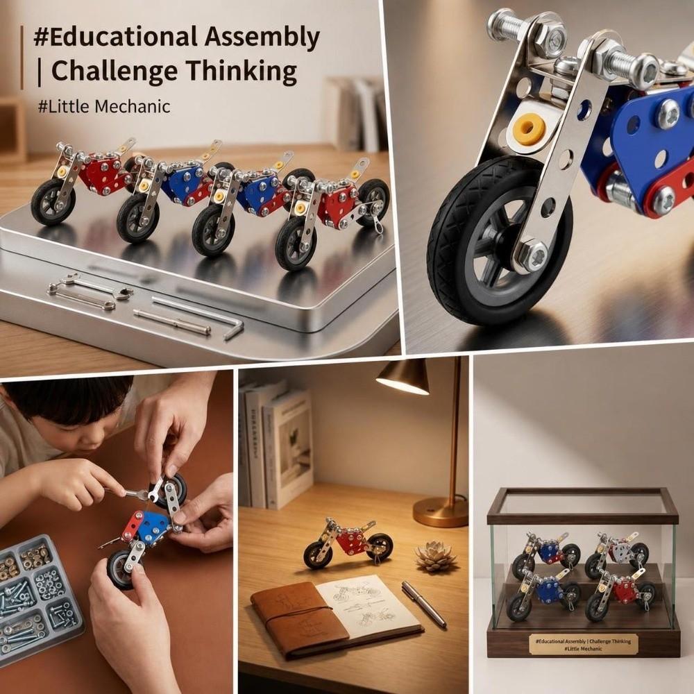 Motorcycle‑Shaped Metal Building Toy Mini‑Sized Assembly Puzzle Toy Motorcycle Model Kit Kids