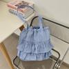 Cute college style plaid canvas bag women's new large-capacity lace tote bag