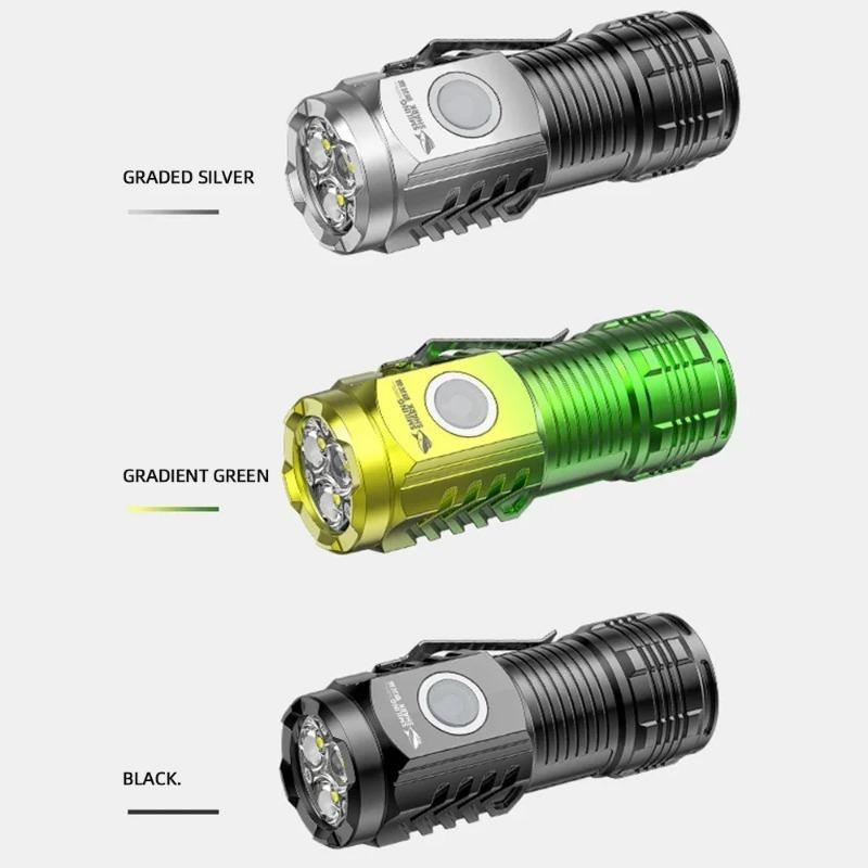 Mini 3LED Flashlight With Pen Clip,Night Walking,Portable Brightness,Rechargeable Waterproof Emergency Spotlight Outdoor Torch