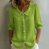 Women Tops Lapel Half Sleeve Buttons Placket Shirt Tops Pure Color Loose Fit Casual Style Shirt Home Dates Versatile Wear