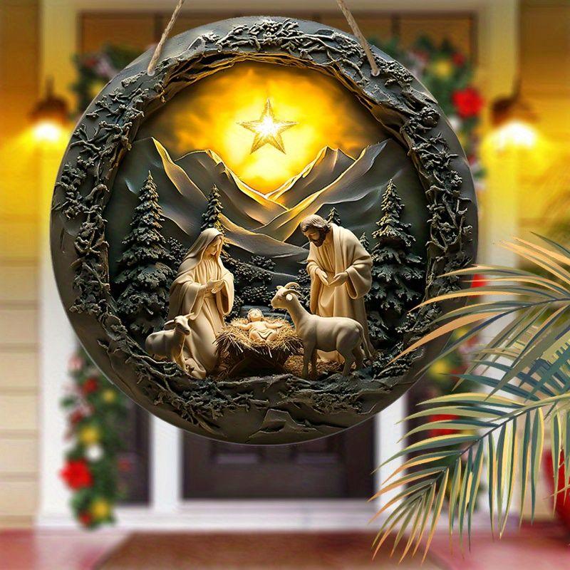 Heilige Nacht Krippenanhänger, Dekoration für Hauswände oder Türen, 2D flach aus Holz, Weihnachtsdekoration, Geschenke für Freunde und Familie