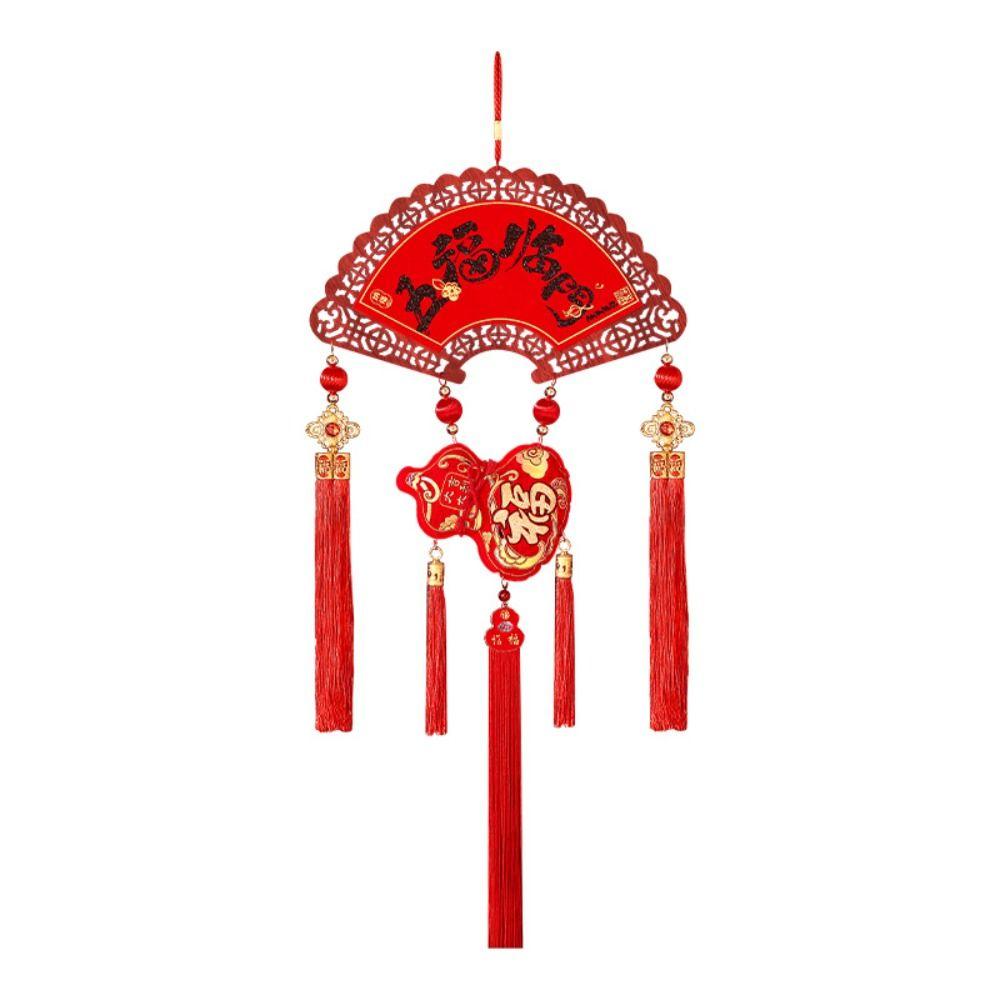 Flocking Chinese Lucky Character Pendants Handmade Creative New Year Fu Character Pendants with Tassel Festive Atmosphere