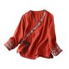Summer Ethnic Style Women's Clothing with Cotton and Linen Slant Collar Embroidery Top, Artistic Retro Loose and Improved Hanfu Ancient Style