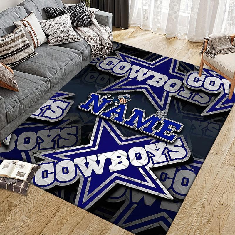 Custom Name,Dallas Cowboys Home Sofa Decoration for Living Room & Bedroom, Non‑Slip Play Flannel Floor Mat for Game Room