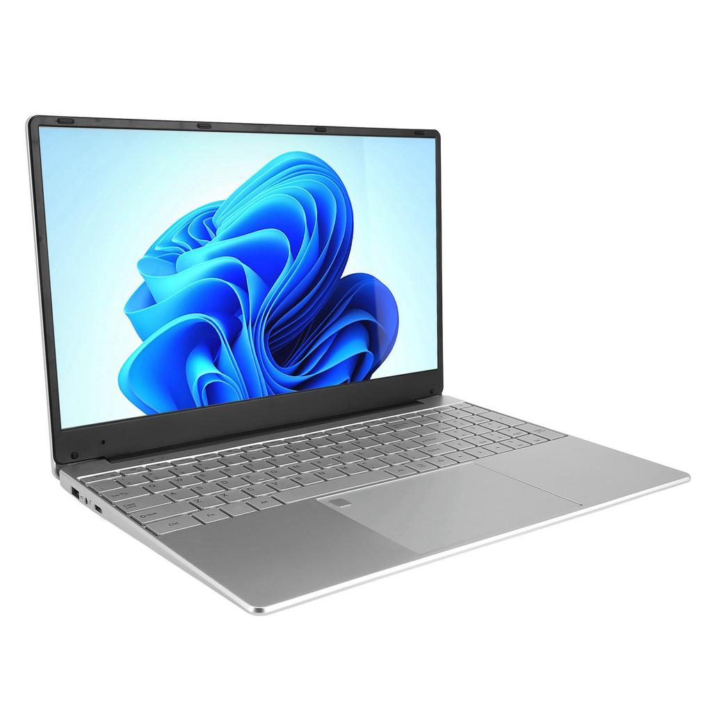 15.6in Laptop for Win 11 1920x1080 2.4GHz 5GHz WiFi Fingerprint Unlock HD Laptop Silver