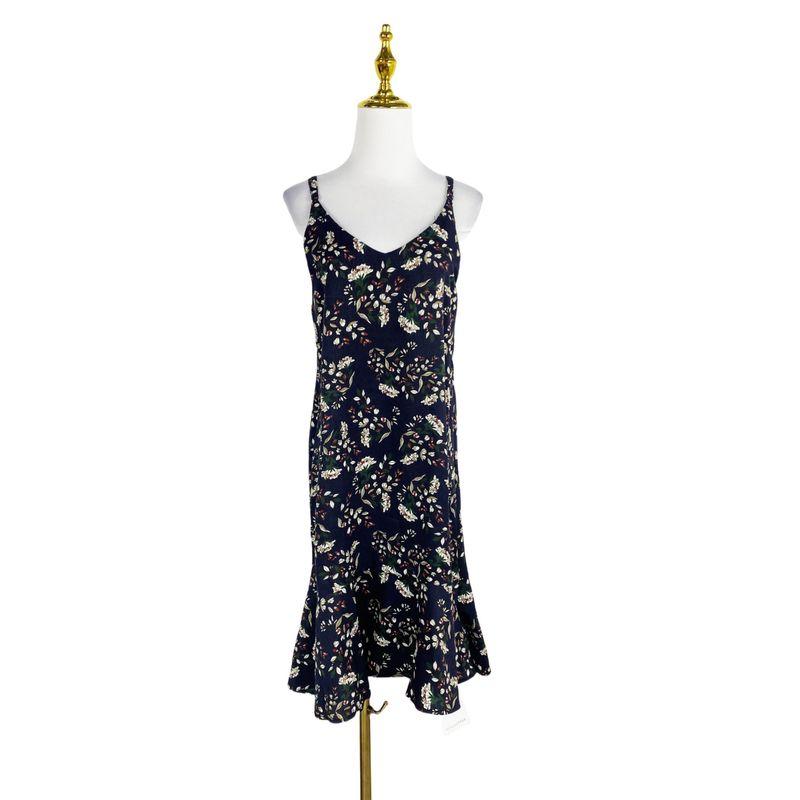 

B7099 Корейский заказ Новое женское модное платье с принтом, регулируемыми плечевыми лямками и модной юбкой-сарафаном с оборками по подолу Navy blue bottom Print M