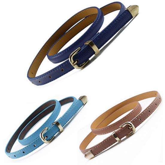 Women All Match Fashion Skinny Waist Belt Faux Leather Buckle Narrow Waistband