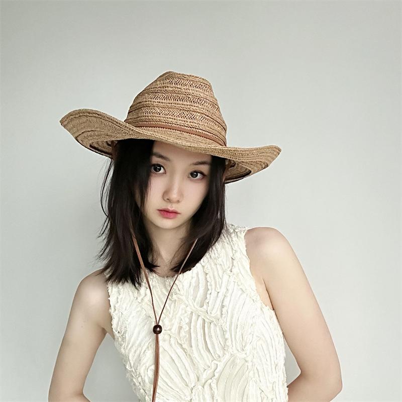 Straw hat women's summer sun protection visor hat big eaves hat sun hat beach hat outdoor travel hat fashion cowboy hat