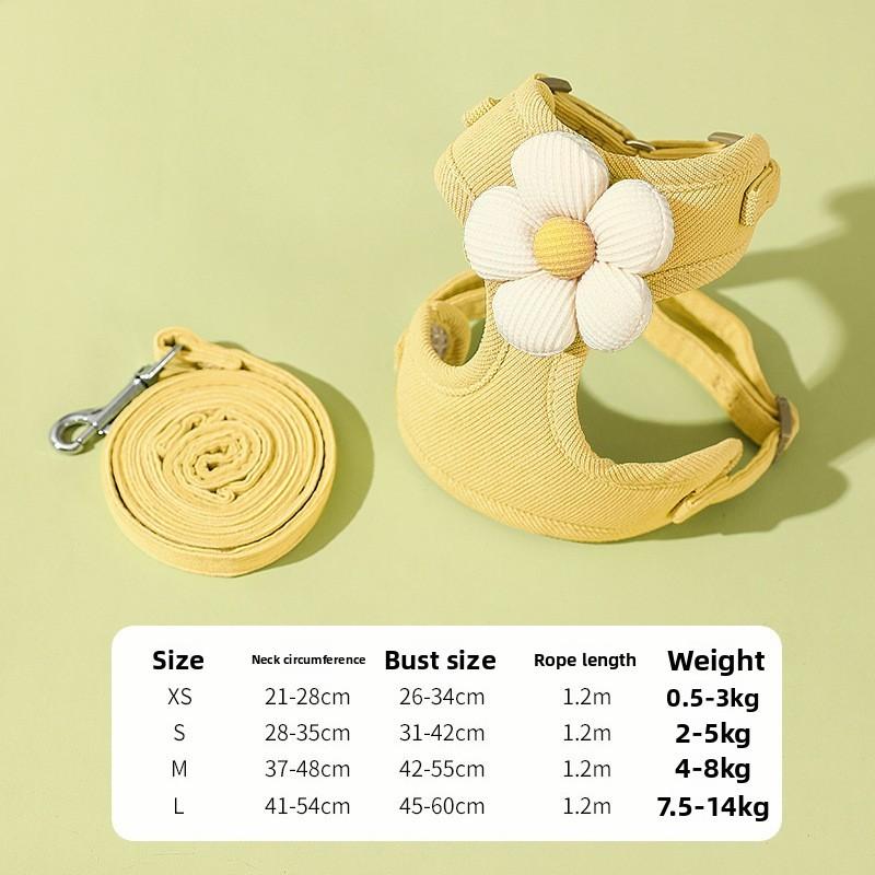 Pet Collar Harness Small Dog Cat Cotton With Flower Pattern For Outdoor Activities