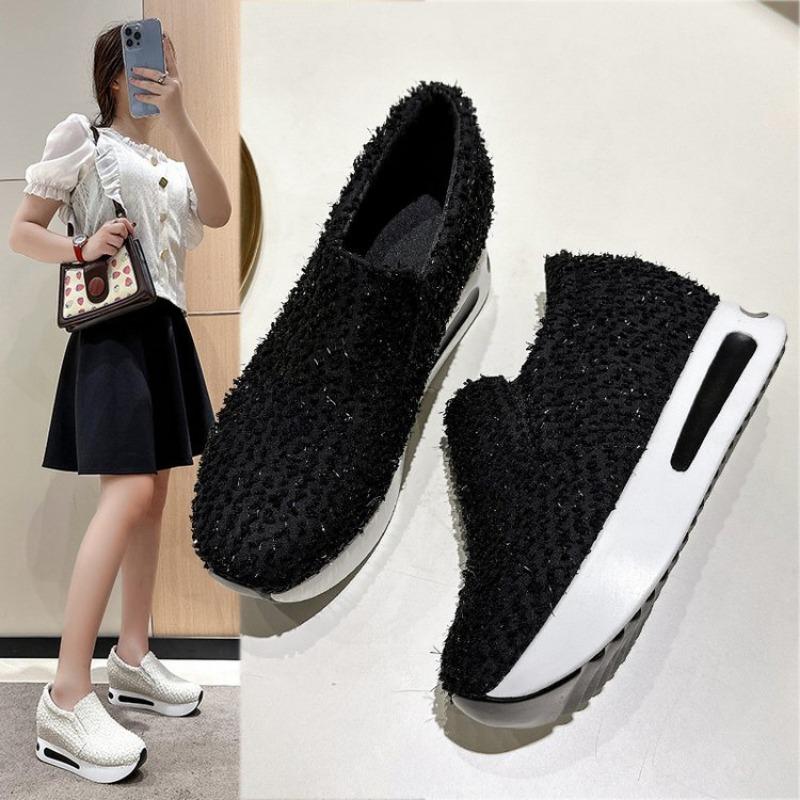 Women's Thick-sole Round-headed Students Increase Plateau Women's Shoes Casual Running Breathable Sneakers Shallow Single Shoes
