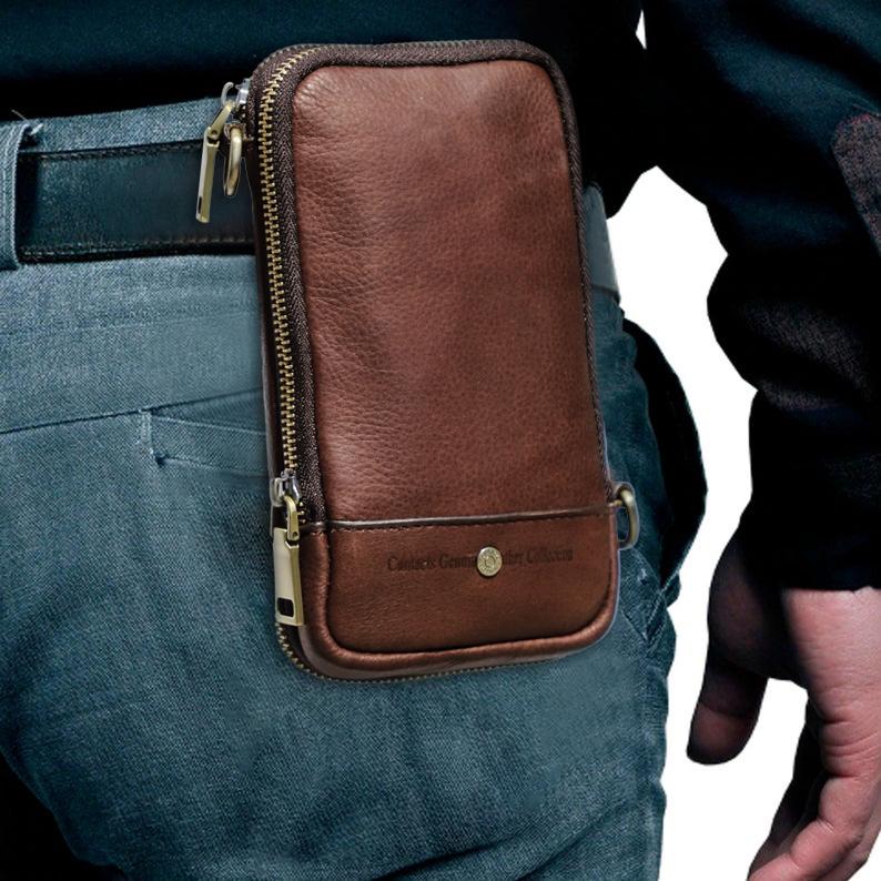 Malá crossbody kabelka pro muže Kabelka přes rameno z pravé kůže s držákem na kartu v pase na mobil