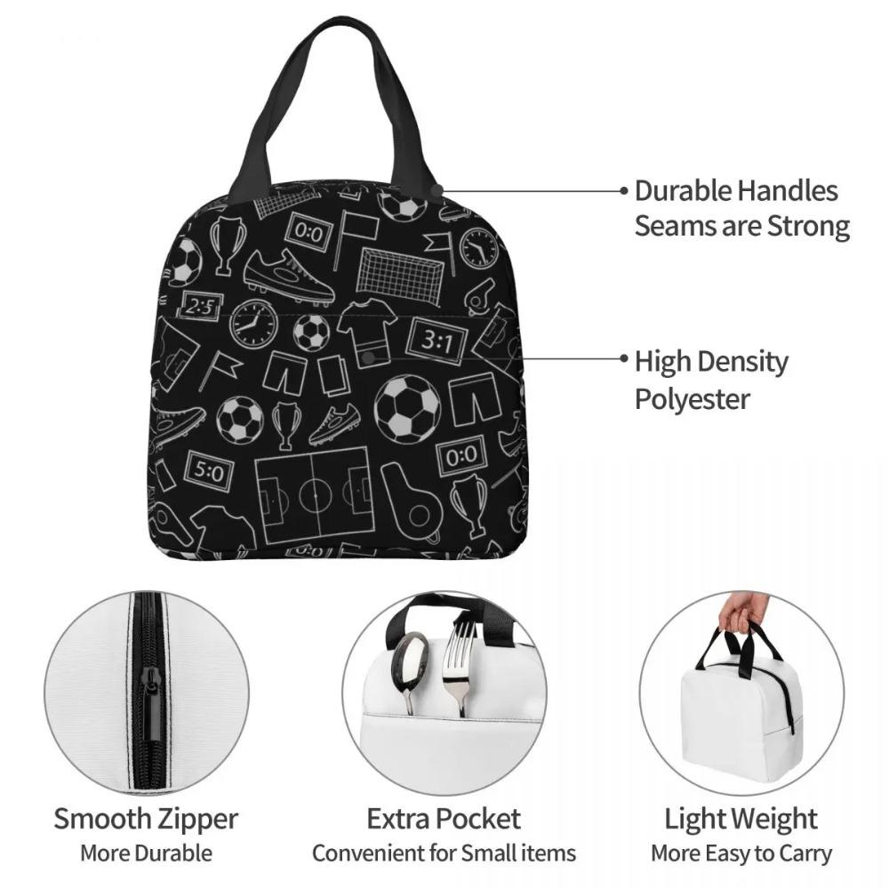 Soccer Football Element Sport Pattern Insulated Lunch Bag for Women Kids Leakproof Food Boxes Thermal Lunch Box Tote