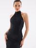 Halter Neck Back Detailed Lace Black Midi Dress