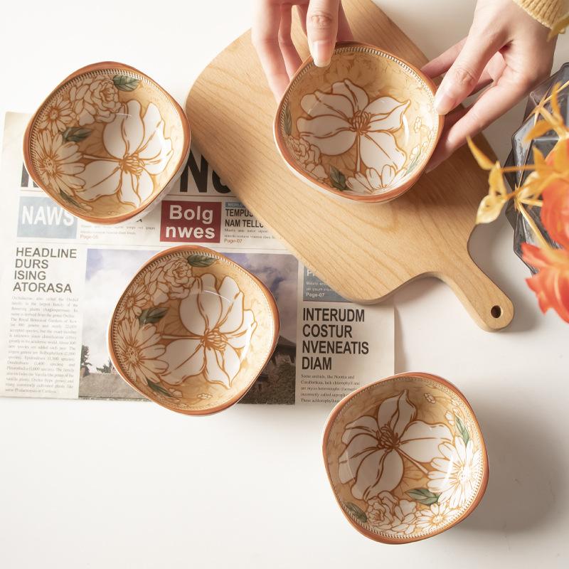Camellia Series Ceramic Underglaze Color Disc Antique Home Creative Tableware