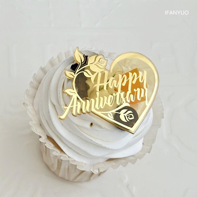 10pcs Ins Happy Birthday Happy Mother's Day Heart Cupcake Topper Acrylic Anniversary Cake Decorating Baking Tools Party Supplies