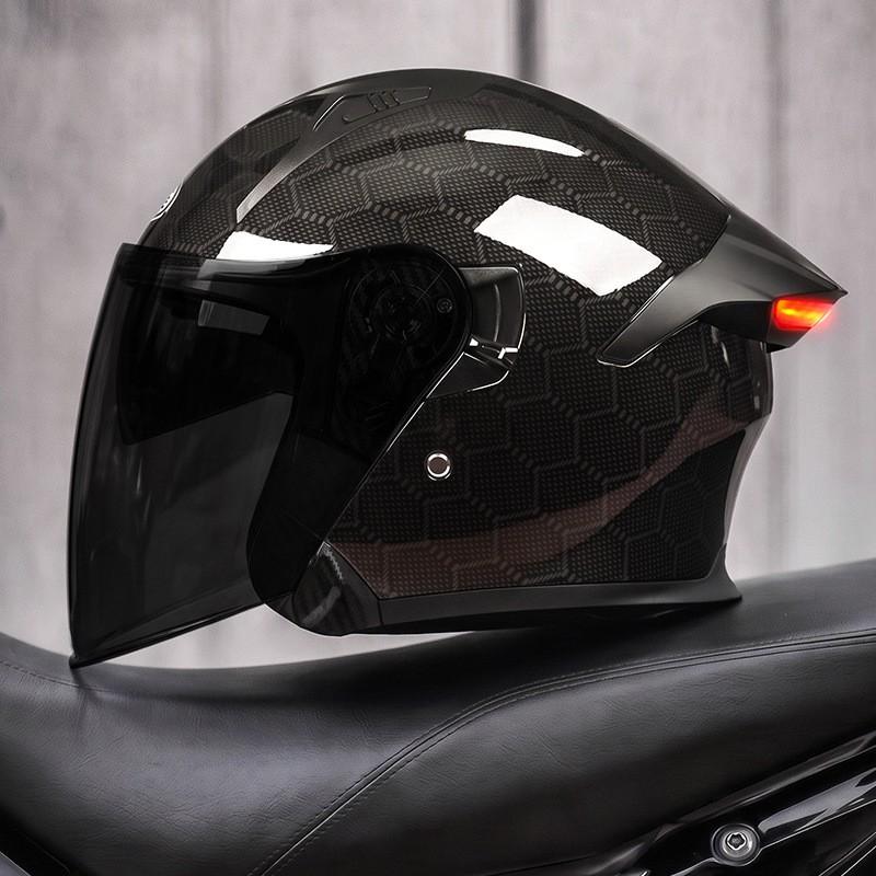 Smart LED Tail Light Motorcycle Helmet 3/4 Open Face ABS Full Protection Universal Fit Men Women