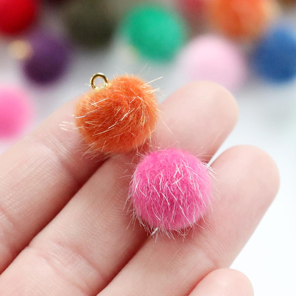 10pcs Plush Fur Covered Ball Beads Charms Pompom Beads Pendant for DIY Necklace Earring Bracelet Pendant Jewelry Making Supplies