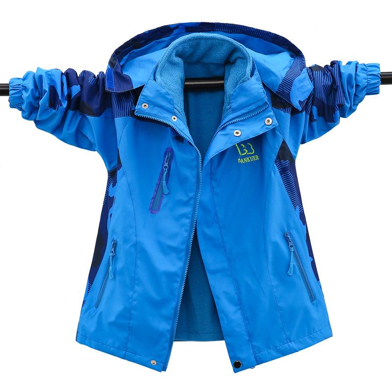 Boys' Autumn and Winter Jackets Children's Big Children's Plus Velvet Thickened Jackets Detachable Three-in-one Autumn Clothes