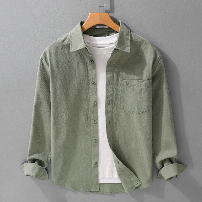 TW Spring and Autumn All-Matching Long sleeve Shirts Men's Loose Casual Japan fashion Artistic Embroidery Top Outerwear 100% Cotton