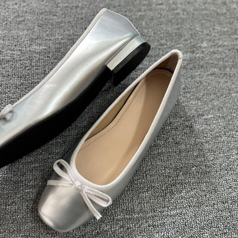 Red Bow Single Shoes Women's Flat Square Heel High Heels Black Shoes Shallow Mouth French Ballet Soft Sole Low Heel Women's Shoes