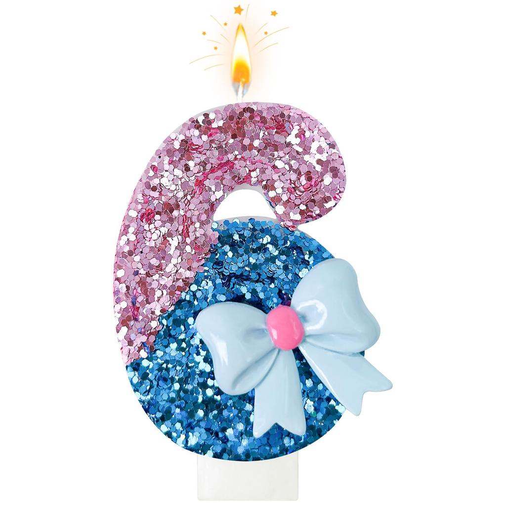Velas de Aniversário com Laços Rosa e Azul, números 0-9 Decoração de Bolo, Adequado para Aniversário Evento Casamento Decoração Suprimentos