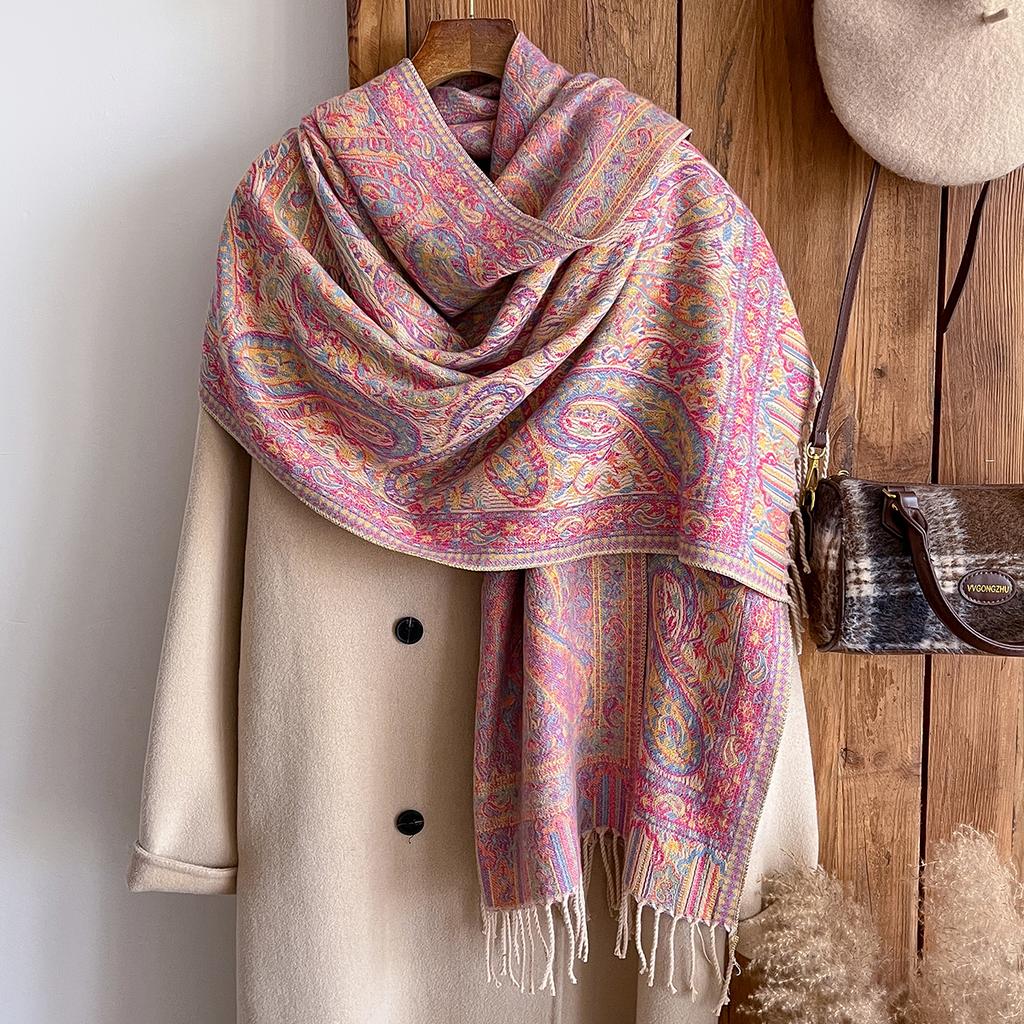 Winter  National Style Paisley Design Thick Pashmina Warm Shawl Long Tassel Print Scarf Women Keep Warm Poncho Stoles
