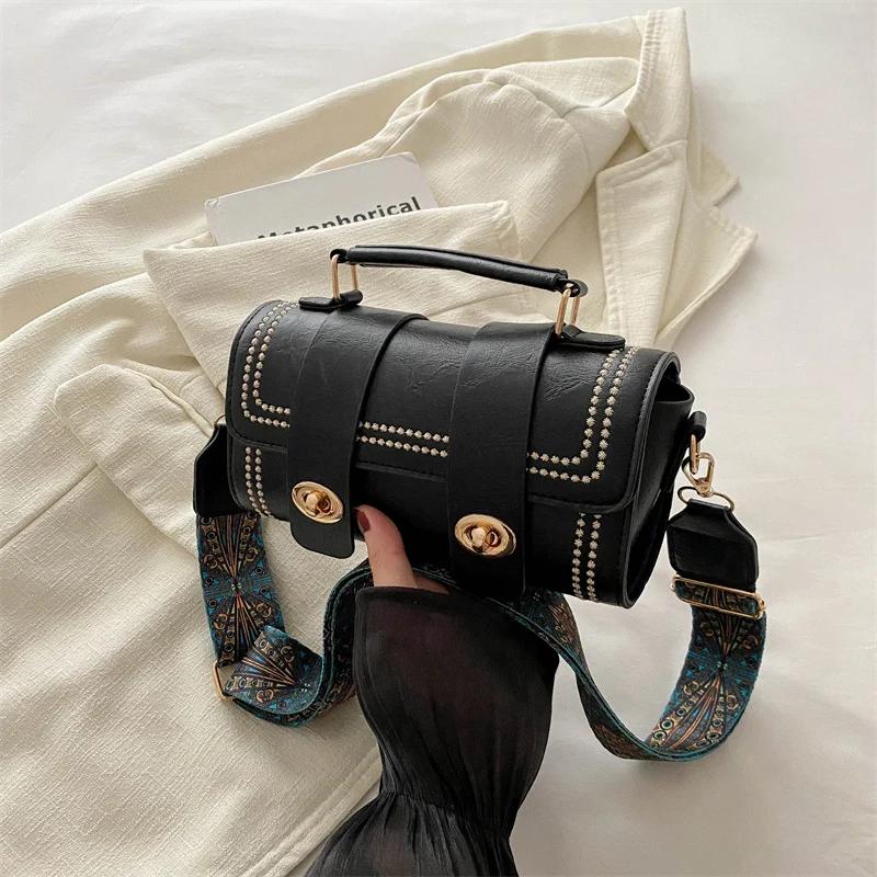 Single Color One Shoulder Bag for Women  Fashion Bag with Wide Shoulder Strap  Small Bag