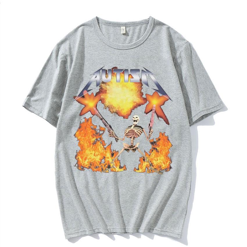 Autism Skeleton Meme T Shirt Human Funny Skull Men's Women Harajuku Gothic Vintage T Shirts Summer Cotton T-shirt Streetwear