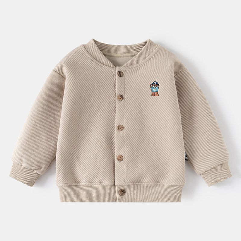 и Осенняя детская одежда, Детская куртка с длинным рукавом, Воротник-стойка, Толстая детская бейсбольная куртка для мальчиков, Вышитый мультяшный медведь, Топ с V-образным вырезом Khaki 150