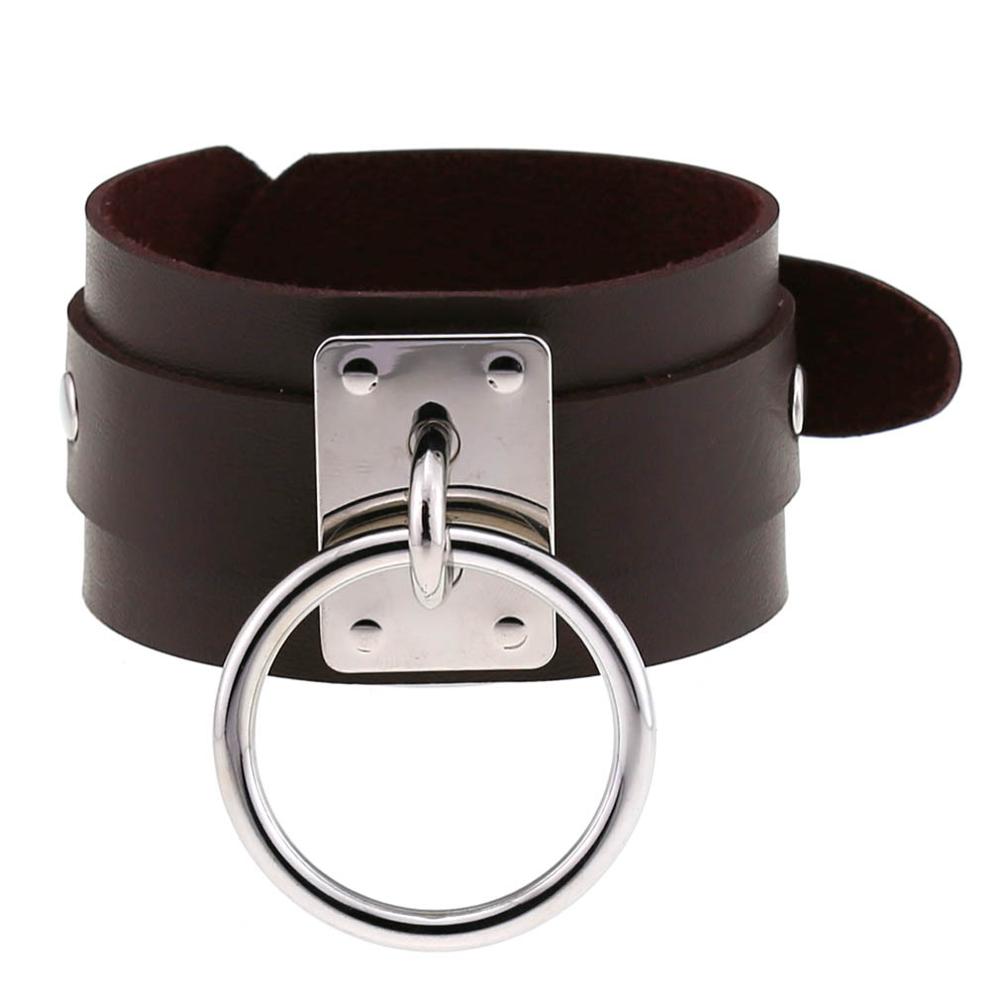 

Leather O-Round Metal Wristband Bangles Harajuku Cuff Gothic Punk Bracelets For Women Men Emo Rave Witch Cosplay Party Jewelry