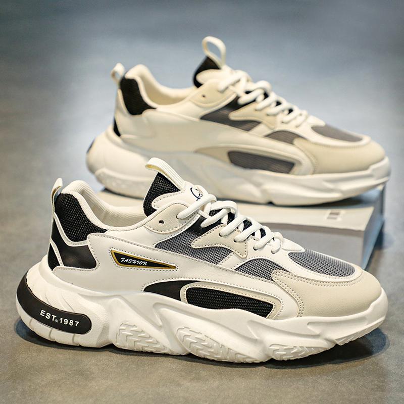 Thick Sole Versatile Clunky Sneaker For Men  New Trend Mesh Lace Up Breathable Casual Sports Shoes Increased Soft Soles