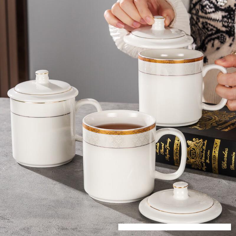Xinglida Gold-Rimmed Ceramic Mug Set with Lid