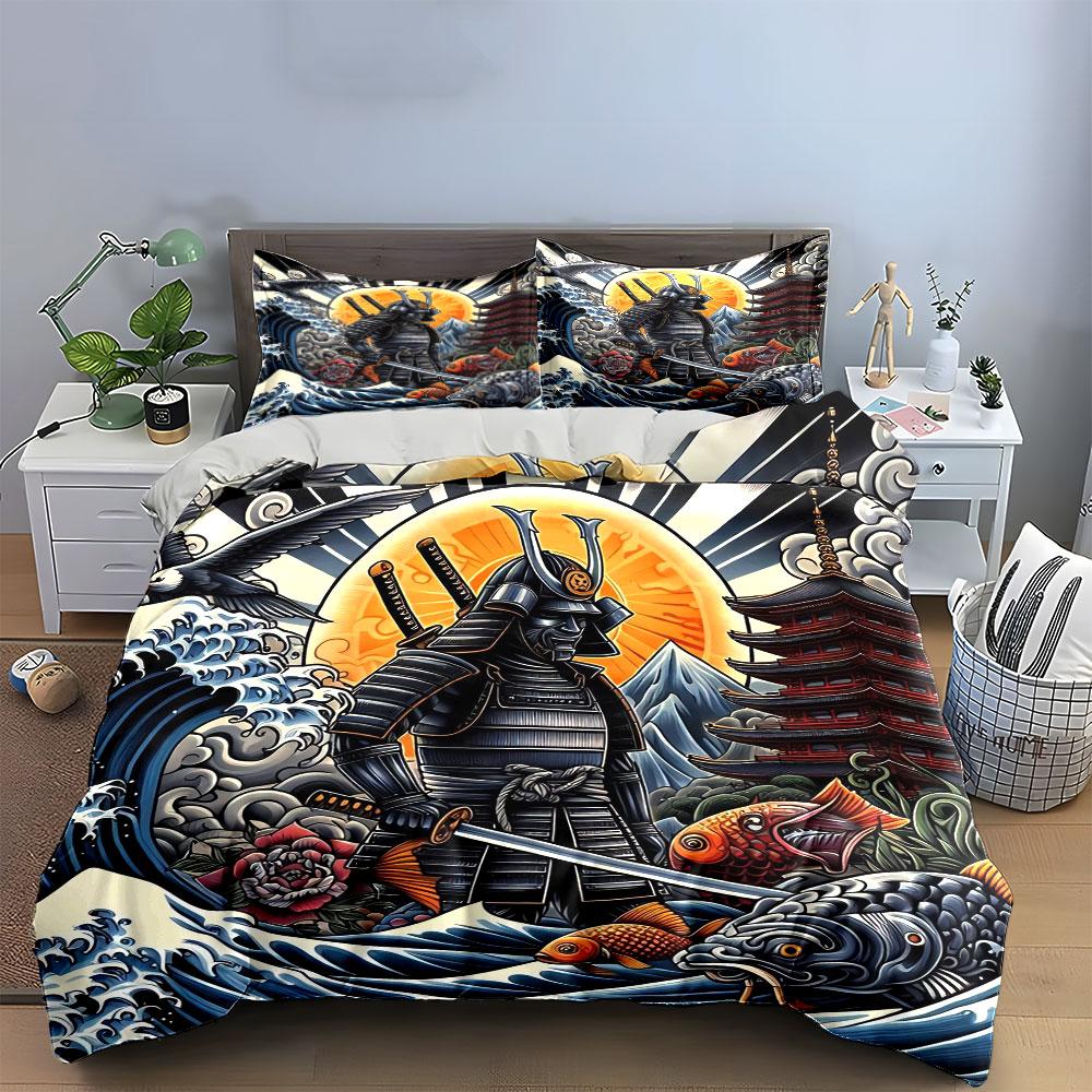 Samurai Art Three-Piece Set Soft Comfortable Duvet Cover Bedding Set Included 1*Duvet Cover & 2*Pillowcases, Gift
