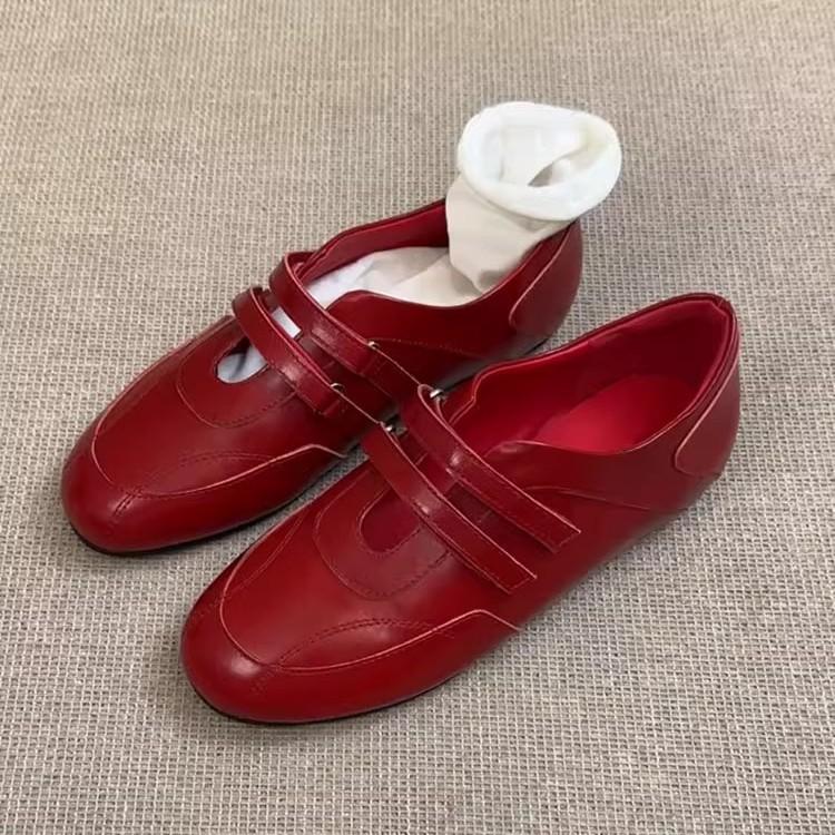Cowhide version~ Red leather shallow mouth Mary Jane shoes women's 2025 new versatile round head casual sports shoes single shoes