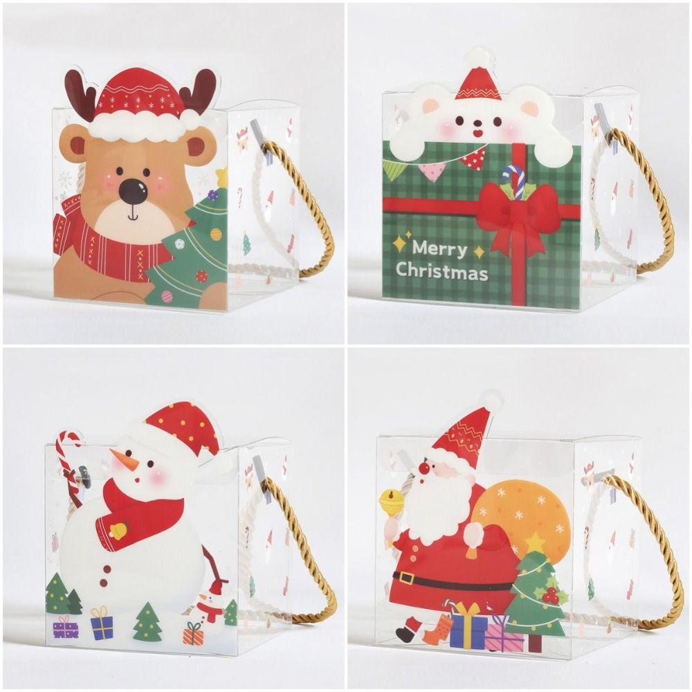 5Pcs Santa Claus Gifts Wrap Handbag Cartoon Christmas Tote Bags Xmas Decoration Clear PVC Bag  Candy