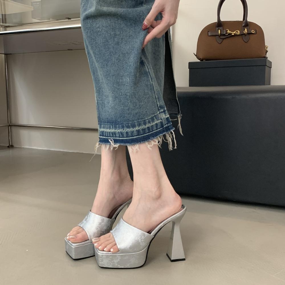 Fashion Blue Slippers Heeled Sandals Black Platform High Heels Summer Shoes Women Ladies Chunky Slippers Fashion Sandalias Mujer