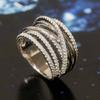 Multi Layered Cross Design Ring Lady Fashion Wide Finger Jewelry Silver Color Bright Zirconia Accessories for Daily Party
