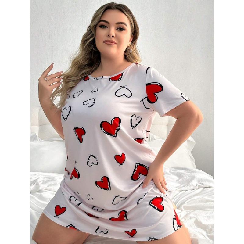 Women's Pajamas Plus Size Summer New Leopard Print Round Neck Loose Casual Mid Length Sleeping Dress