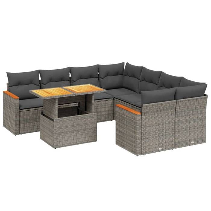 VidaXL Garden Lounge Set with Cushions 9 Pcs, Patio Sofas, Patio Furniture Set, Outdoor Furniture, Grey 3273006