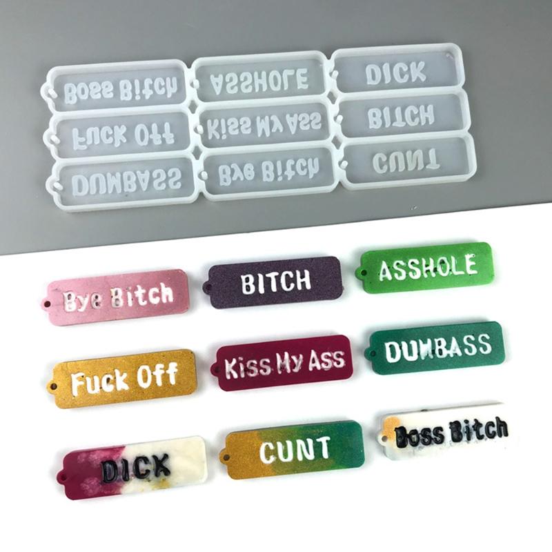 Shiny English Alphabet Keychain Silicone Epoxy Resin Mold DIY Keychain Pendant Jewelry for Luggage Tags Bag Accessories