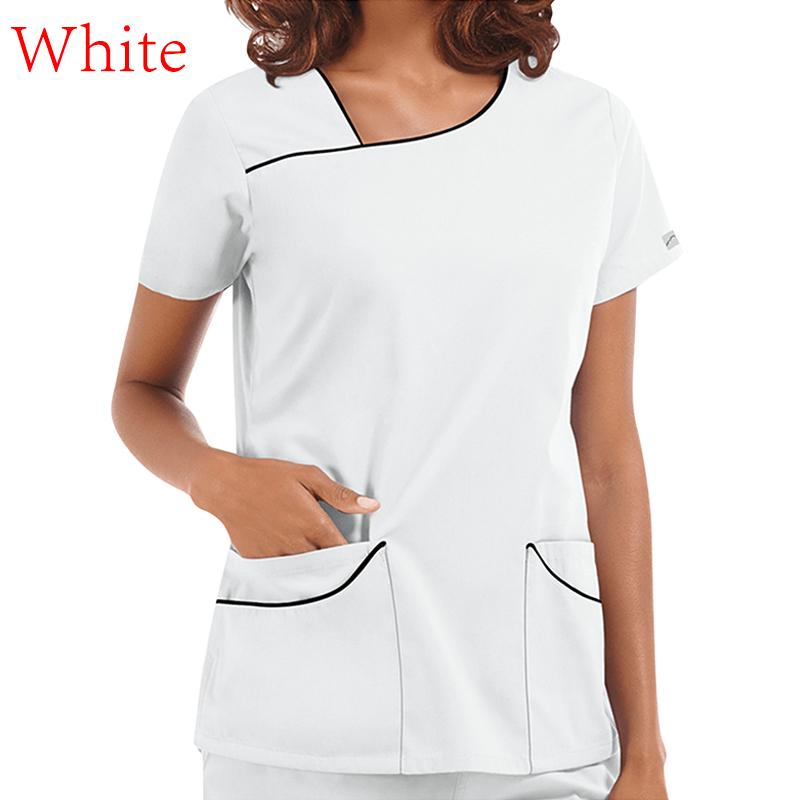 Kadın Yaz Üstleri Kısa Kollu Tişört V Yaka Cep Üniforma Baskılı Seksi Hemşire Bakım İşçileri Kliniği