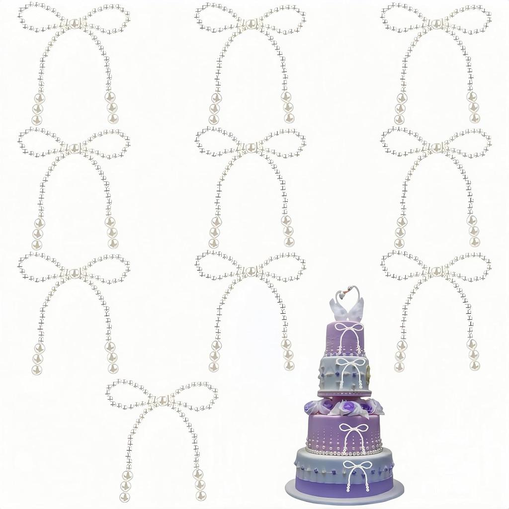 10Pcs Pearl Bow Cake Decoration, White Imitation Pearl Bow Cupcake Toppers Coquette Party Flower Wrapping Decorations