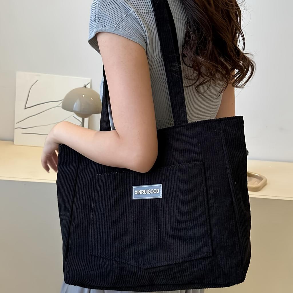 Solid Color Tote Bag, Trendy Shoulder Bag, All-Match Corduroy Handbag, Women's Classic Purse