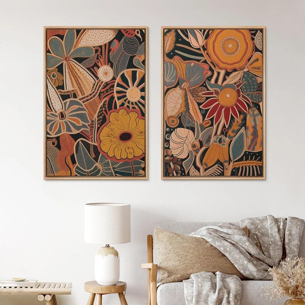 Bouquet di Fiori Astratti Stampa Floreale Botanica Poster Stile Moderno di Metà Secolo Pittura su Tela Boho Arte da Parete Immagine Decorazione per la Casa Senza Cornice