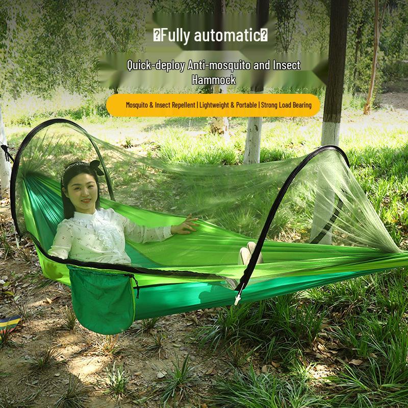 Quick-Open Double Parachute Cloth Hammock with Mosquito Net - Indoor/Outdoor Swing for One Person