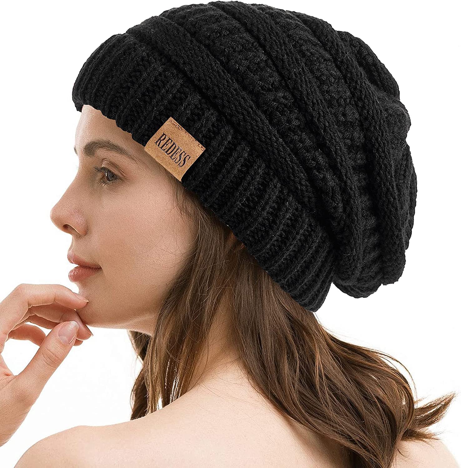 

Unisex Winter Loose Beanie Hat Thick Soft Oversized Cable Knit Cap [REDESS]