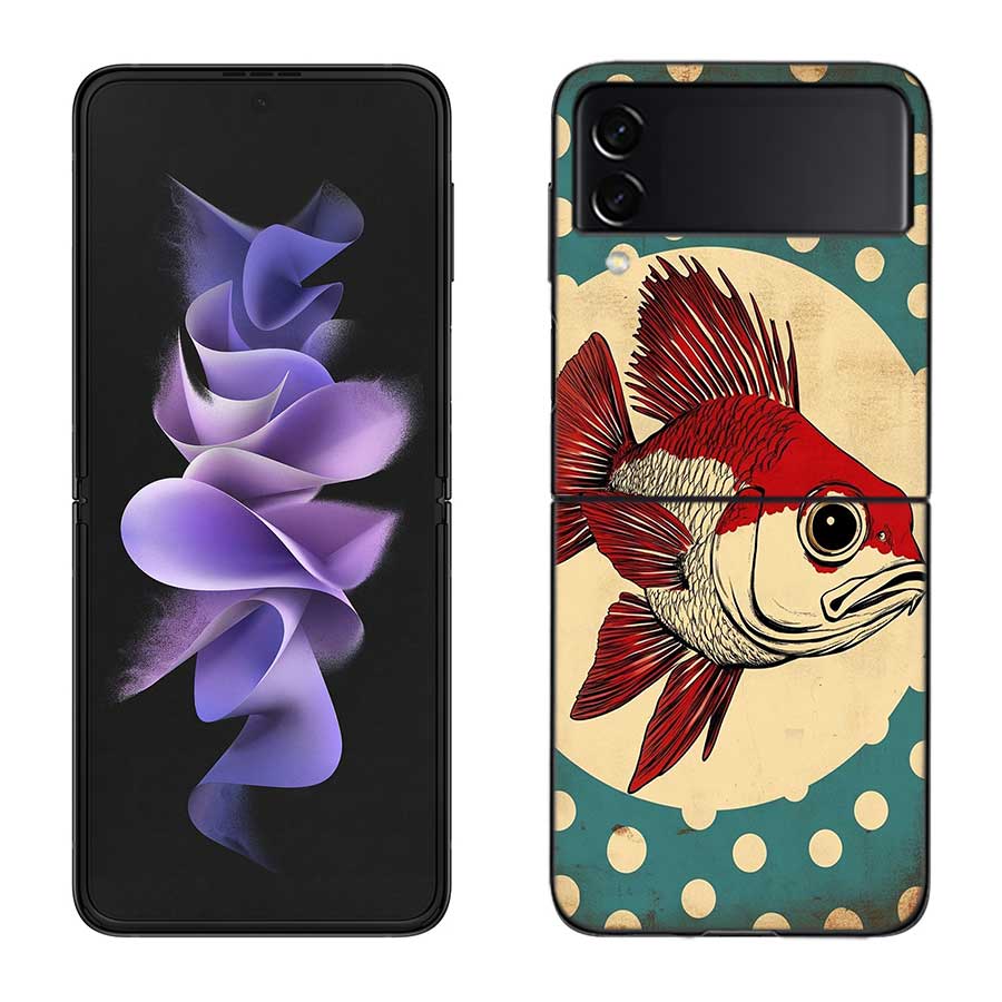 Pop Art Drawing Ideas Fish Phone Case For Samsung Z Flip 7 6 5G Galaxy Z Flip 5 4 3 Black Hard Cell Cover Luxury PC Shell Coque
