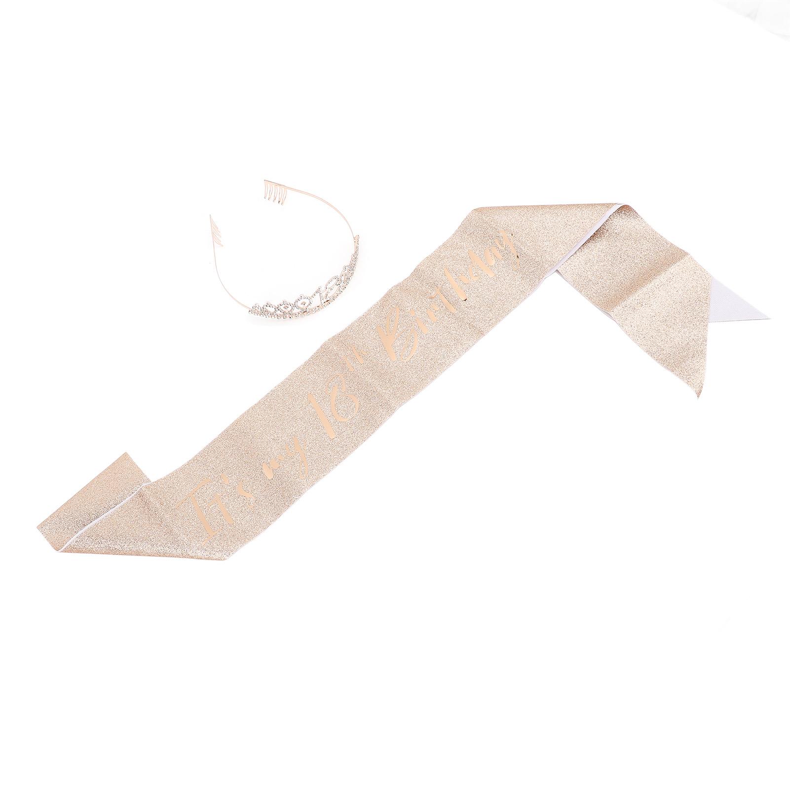 

Саш на 18-летие и корона Сверкающие стразы Розовое золото Надпись Тиара на 18-летие для девочек