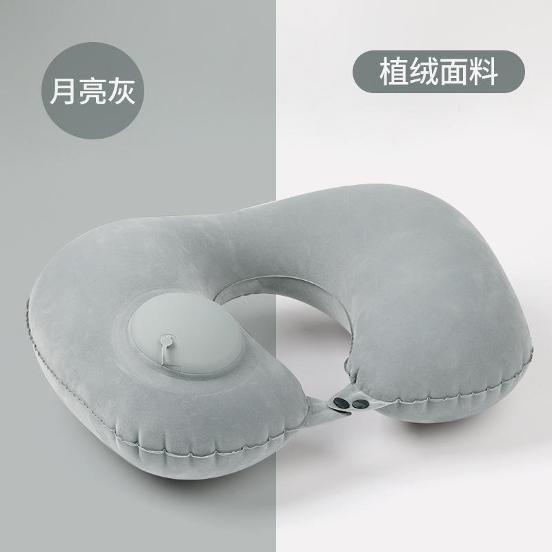Inflatable Travel Neck Pillow 40x28cm Soft Velvet Fabric Lightweight Portable U-Shaped Air Cushion for Neck Support and Comfort